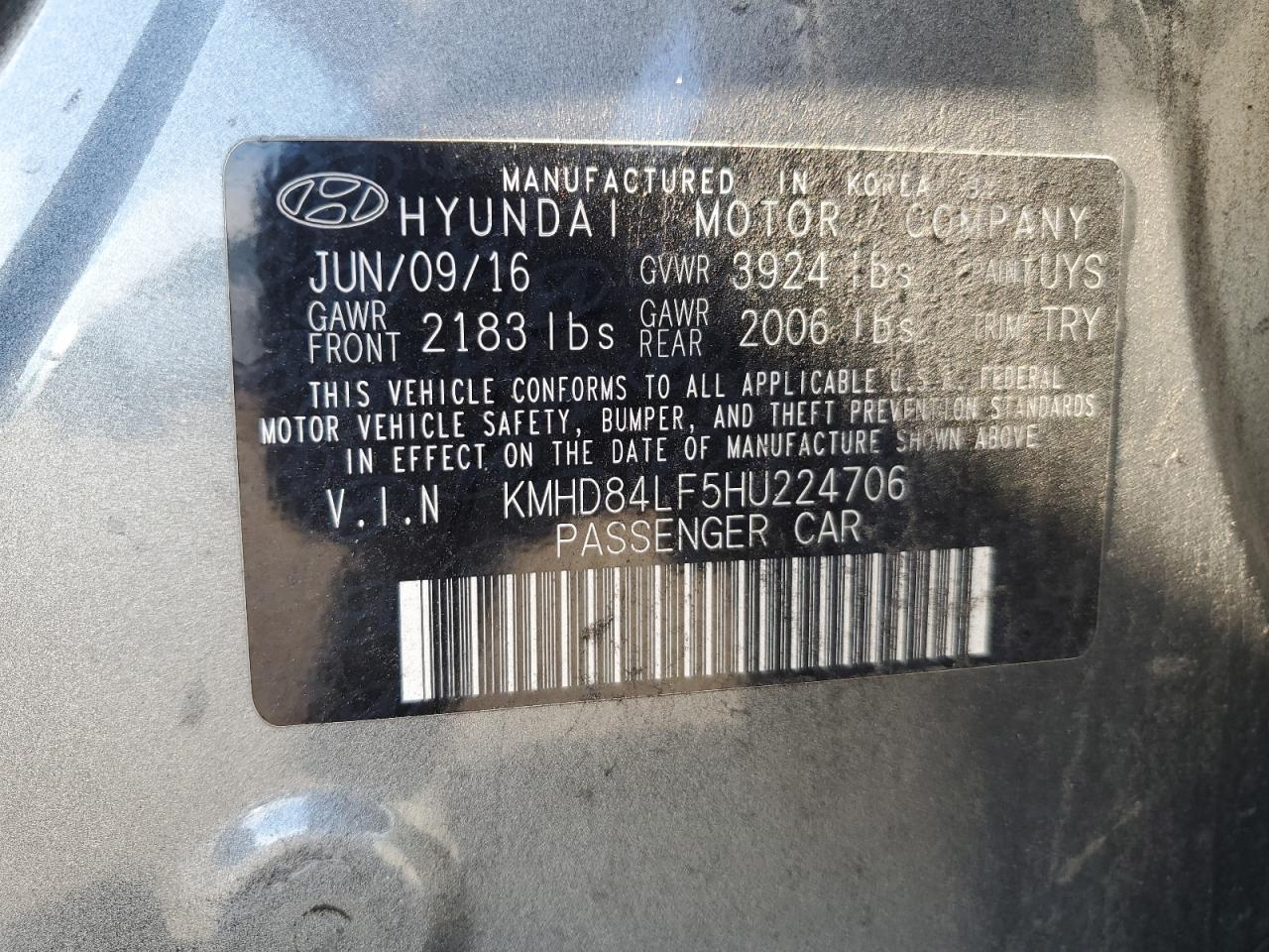 KMHD84LF5HU224706 2017 Hyundai Elantra Se