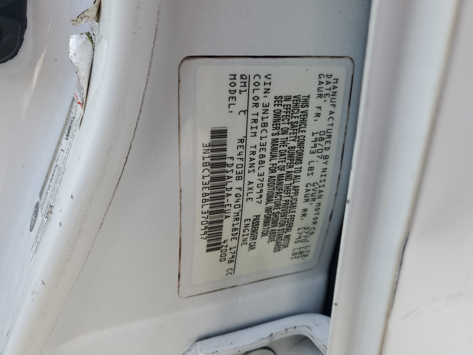 3N1BC13E88L370997 2008 Nissan Versa S