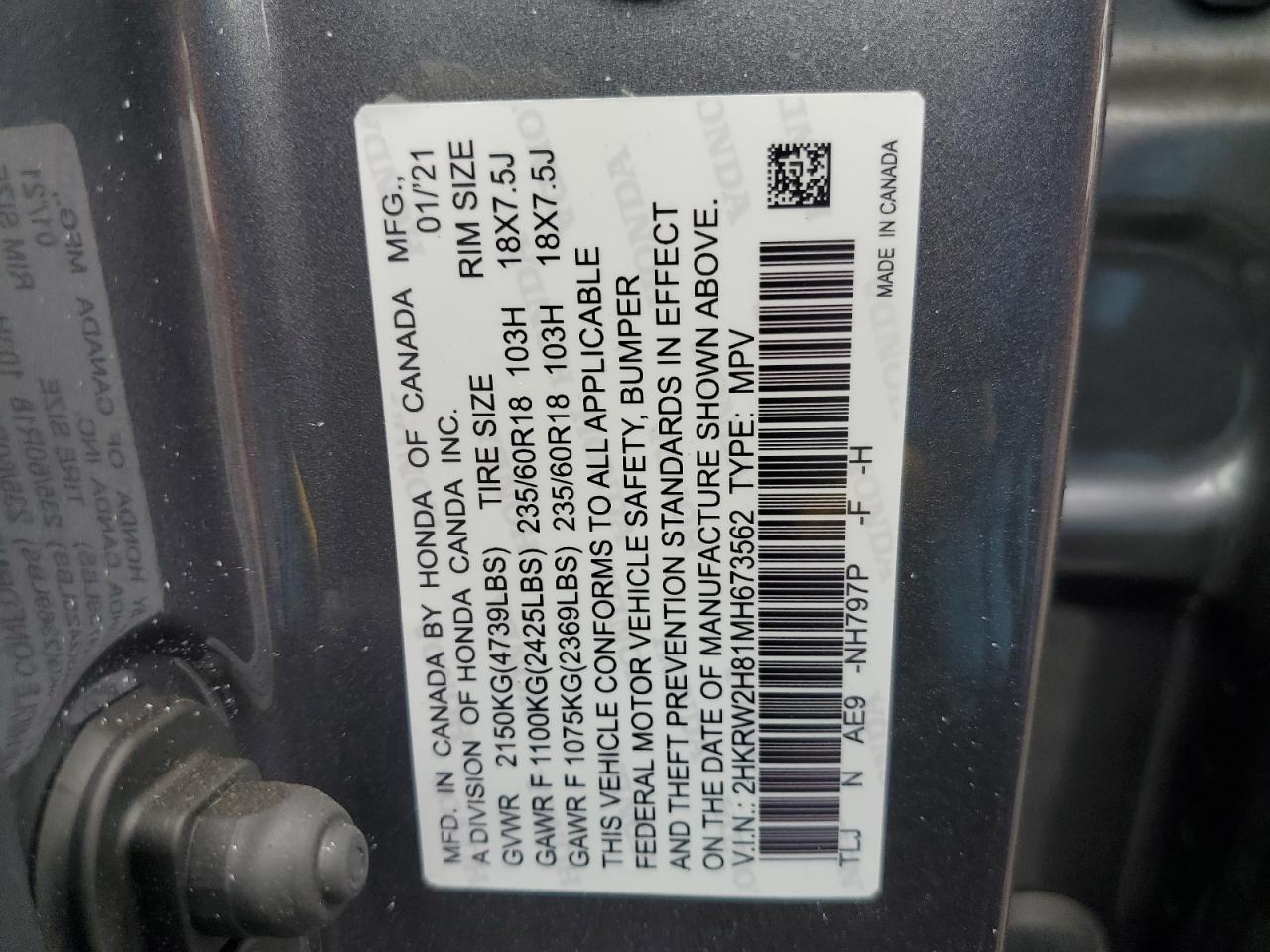 2HKRW2H81MH673562 2021 Honda Cr-V Exl