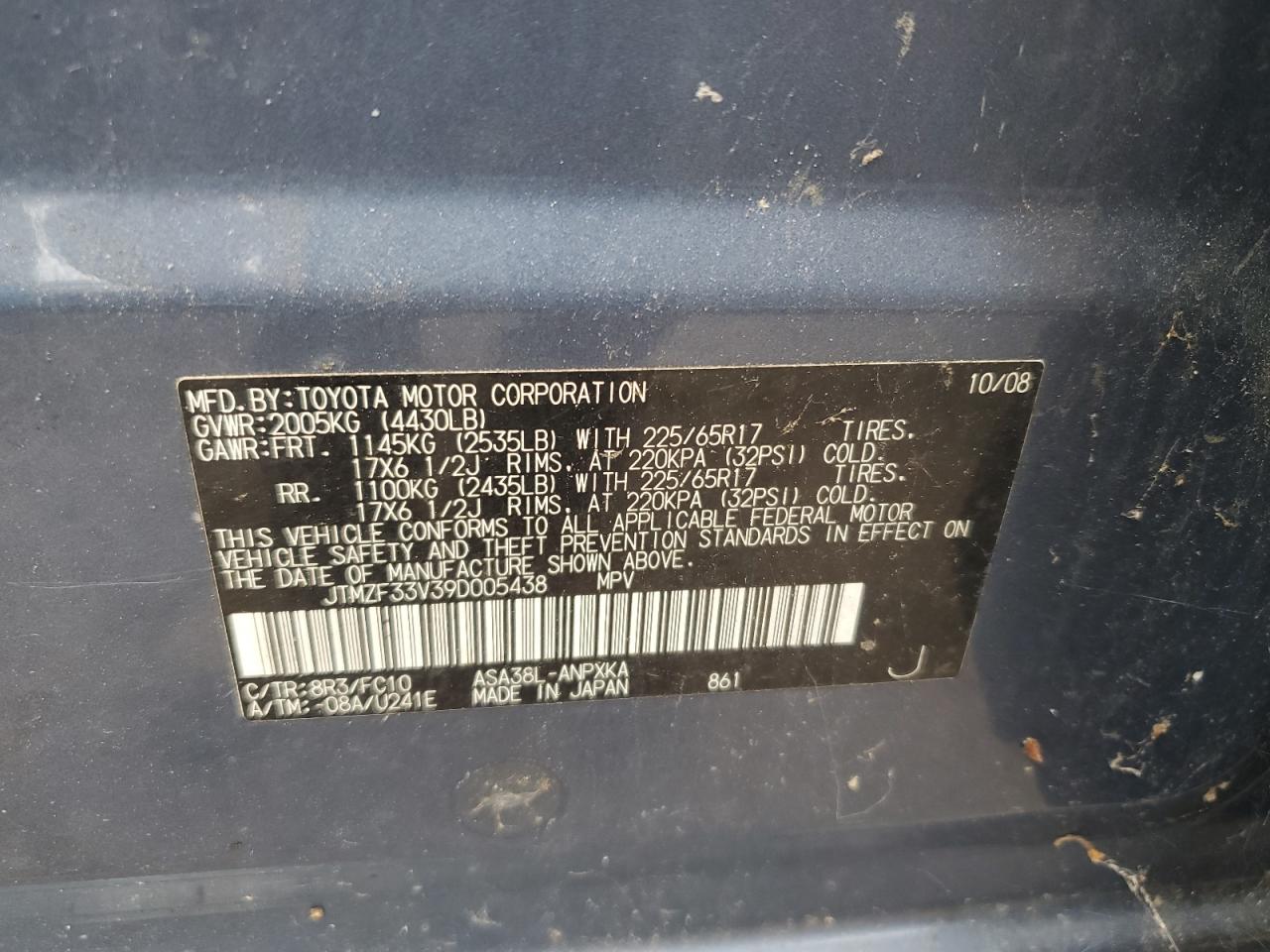 JTMZF33V39D005438 2009 Toyota Rav4