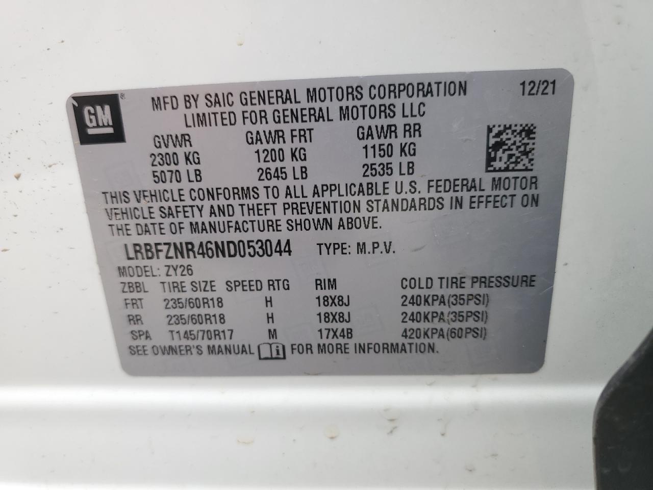 2022 Buick Envision Essence VIN: LRBFZNR46ND053044 Lot: 64432253