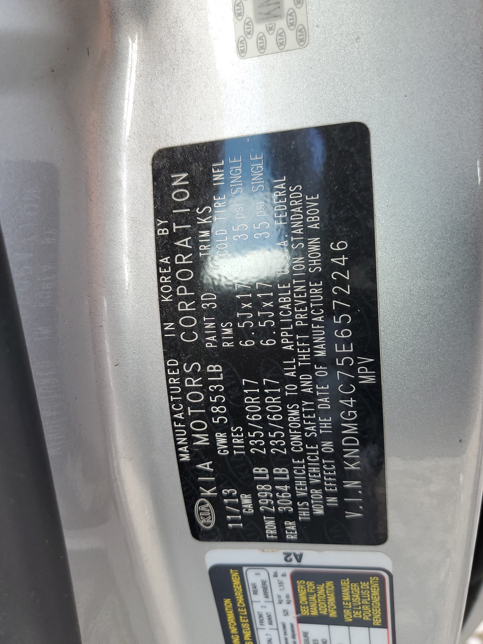 2014 Kia Sedona Lx vin: KNDMG4C75E6572246