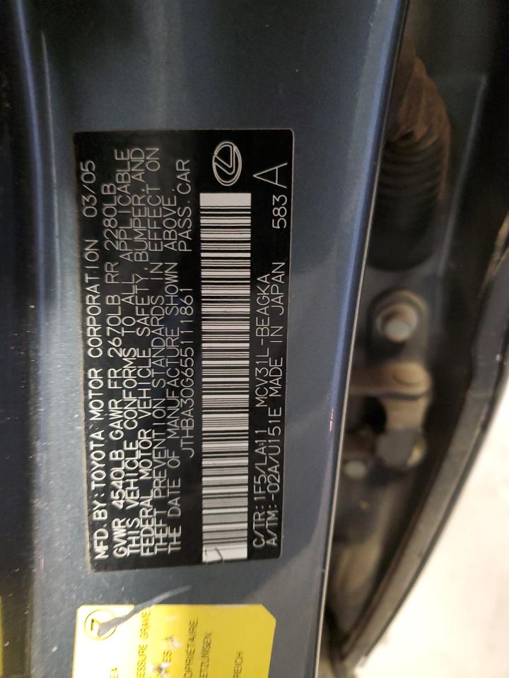 2005 Lexus Es 330 VIN: JTHBA30G655111861 Lot: 67256104