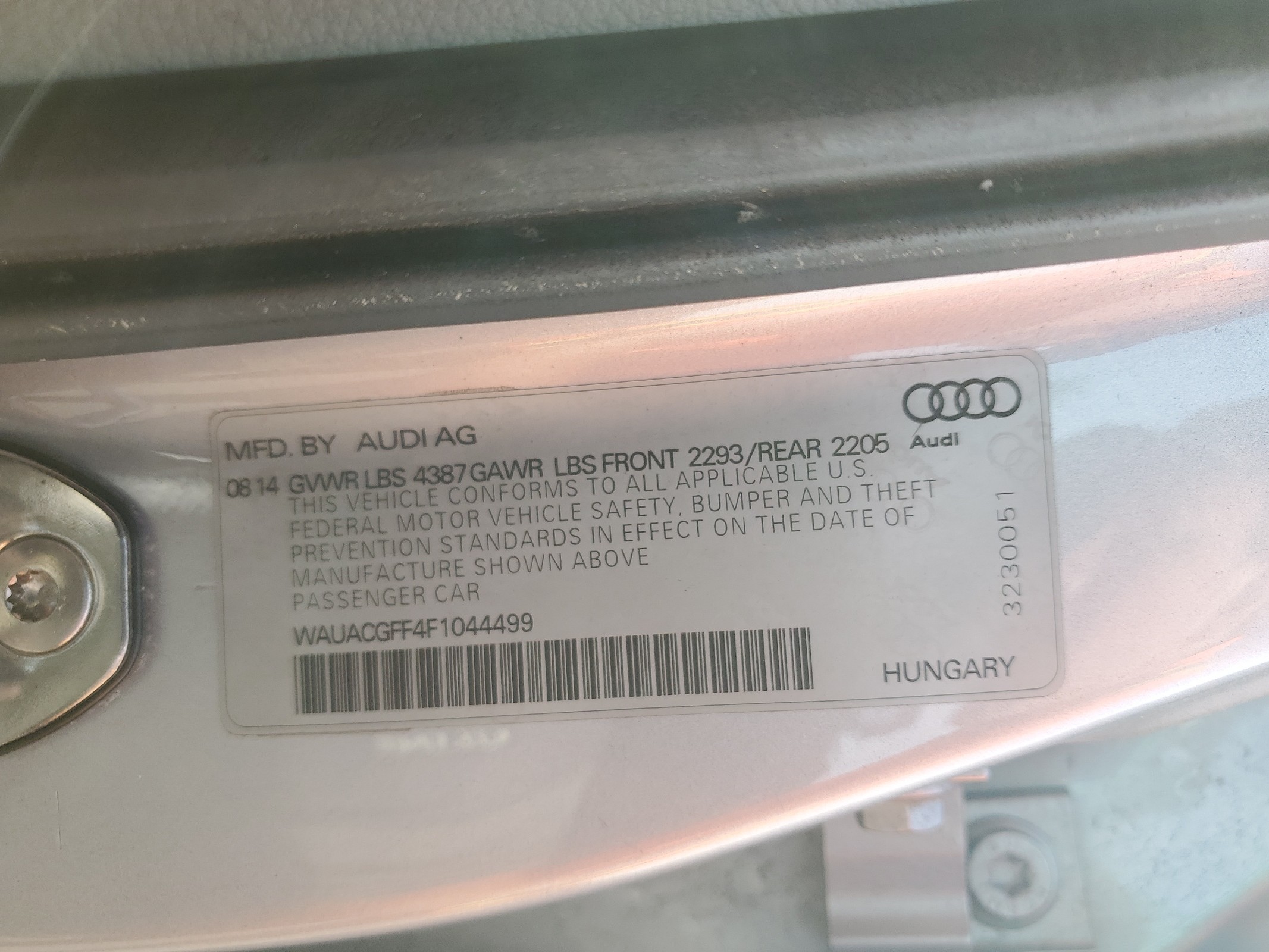 WAUACGFF4F1044499 2015 Audi A3 Premium