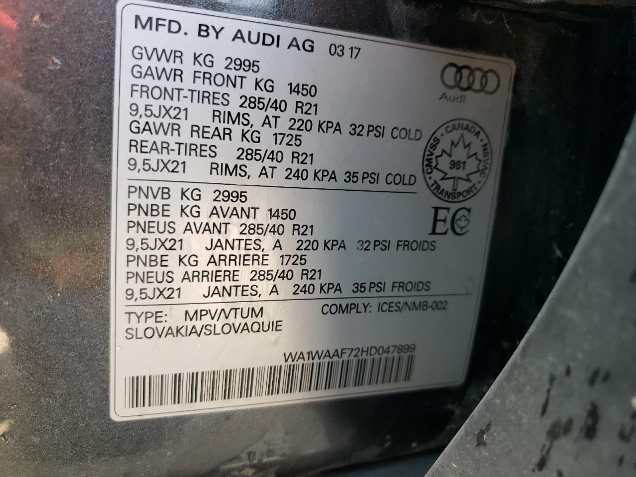 WA1WAAF72HD047899 2017 Audi Q7 Technik S-Line