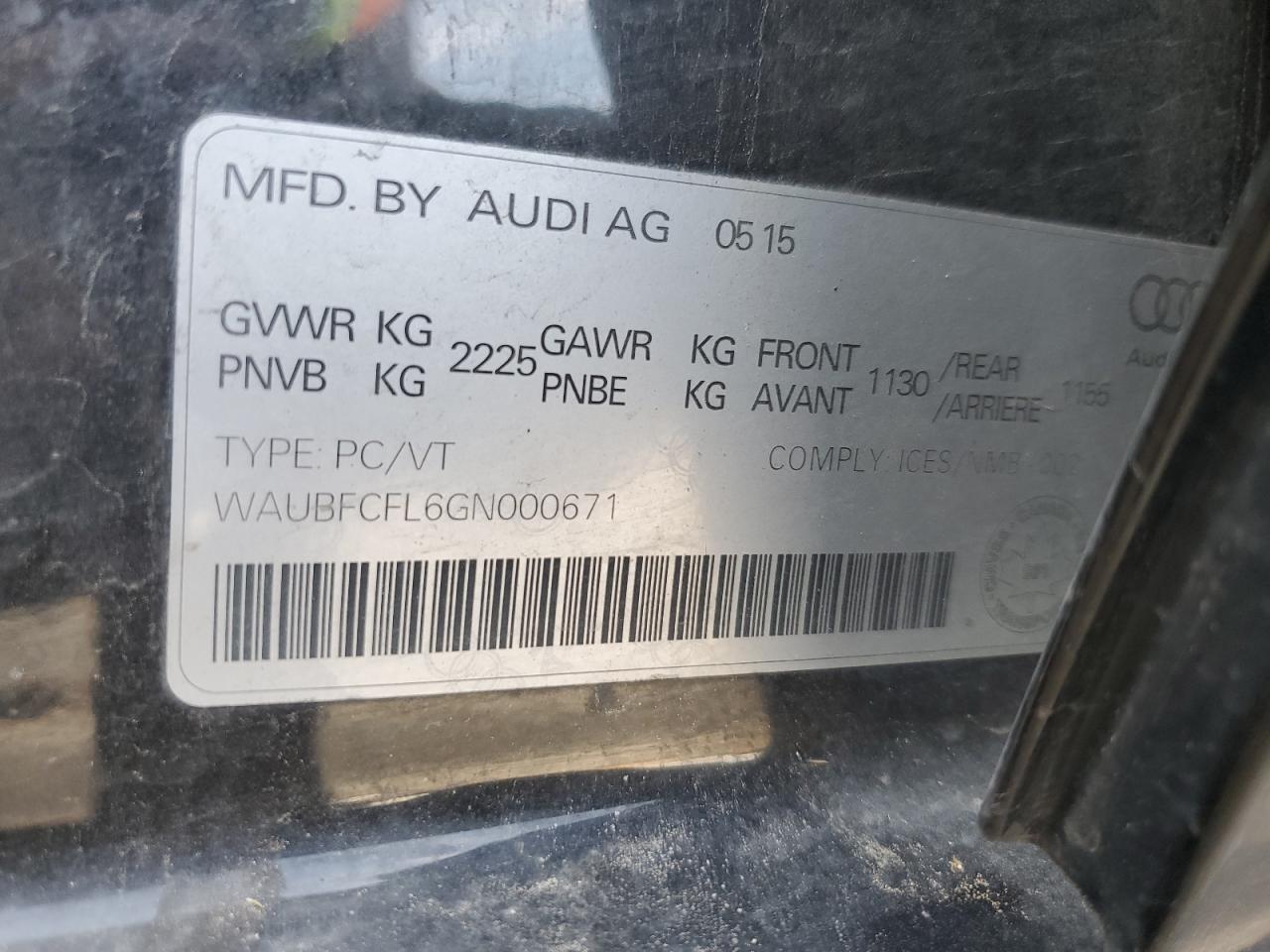 WAUBFCFL6GN000671 2016 Audi A4 Komfort Plus