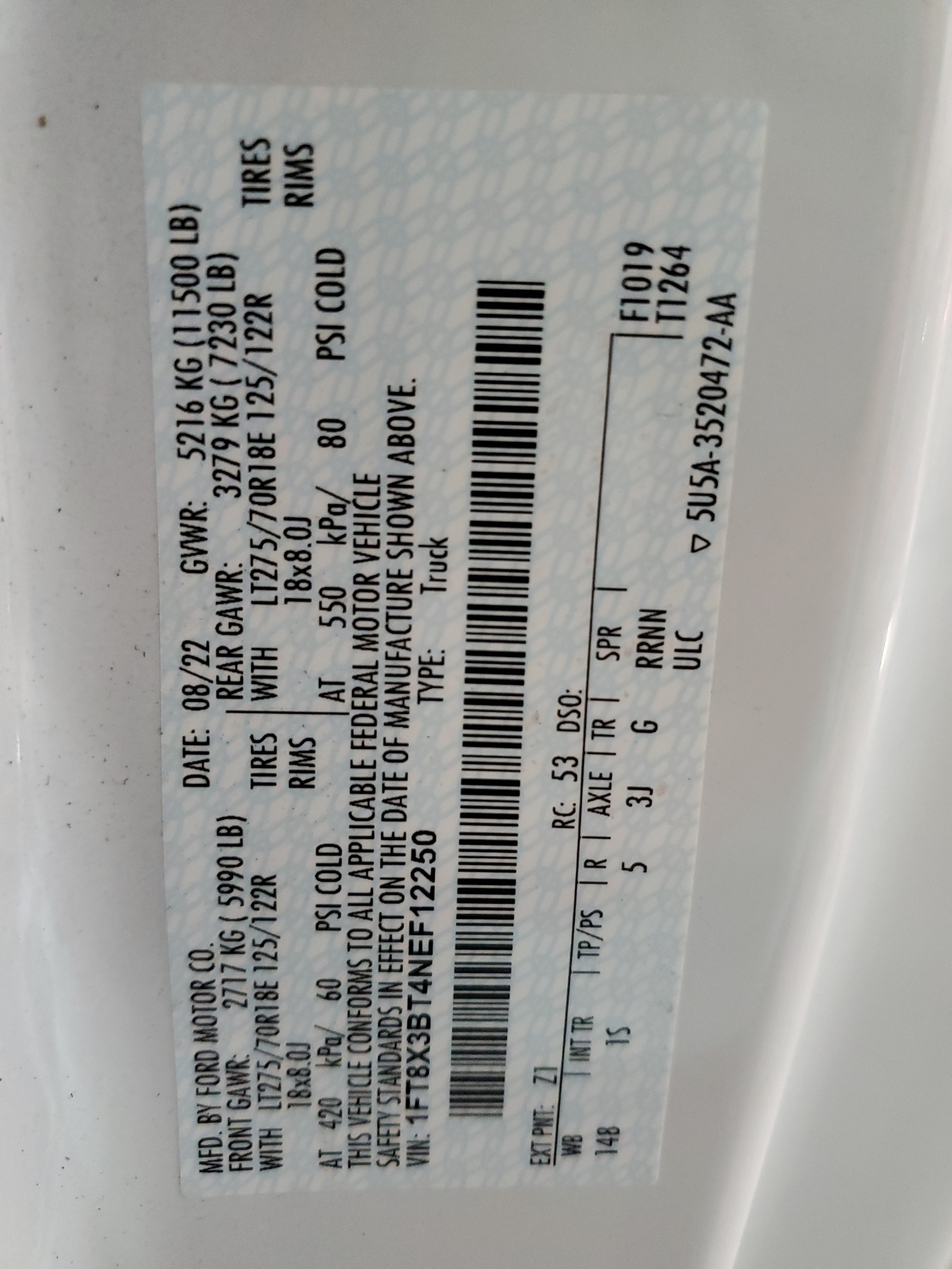 1FT8X3BT4NEF12250 2022 Ford F350 Super Duty