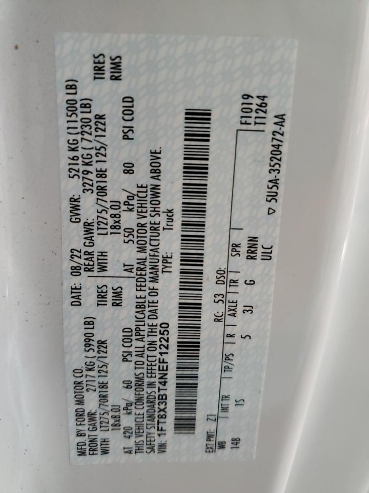 2022 Ford F350 Super Duty VIN: 1FT8X3BT4NEF12250 Lot: 64954083