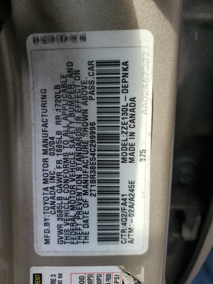 2004 Toyota Corolla Ce VIN: 2T1BR38E54C299996 Lot: 37208924