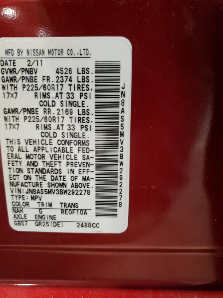 2011 Nissan Rogue S VIN: JN8AS5MV3BW292278 Lot: 62066825