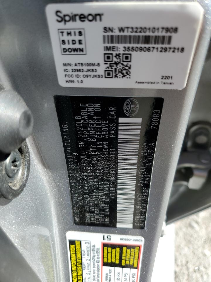 2019 Toyota Camry L VIN: 4T1B11HK6KU806031 Lot: 63106723