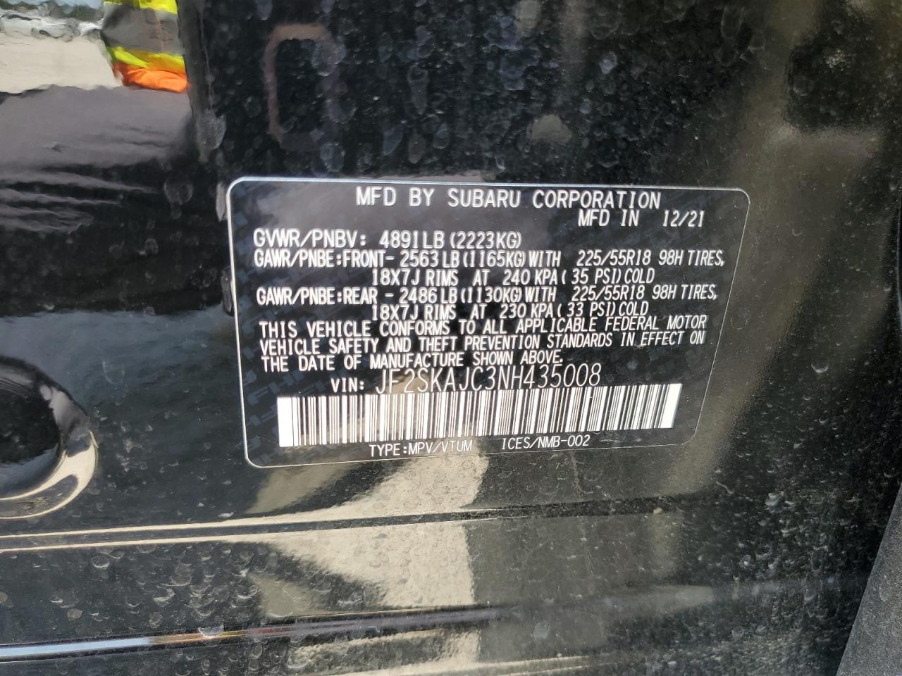 2022 Subaru Forester Sport VIN: JF2SKAJC3NH435008 Lot: 62006213