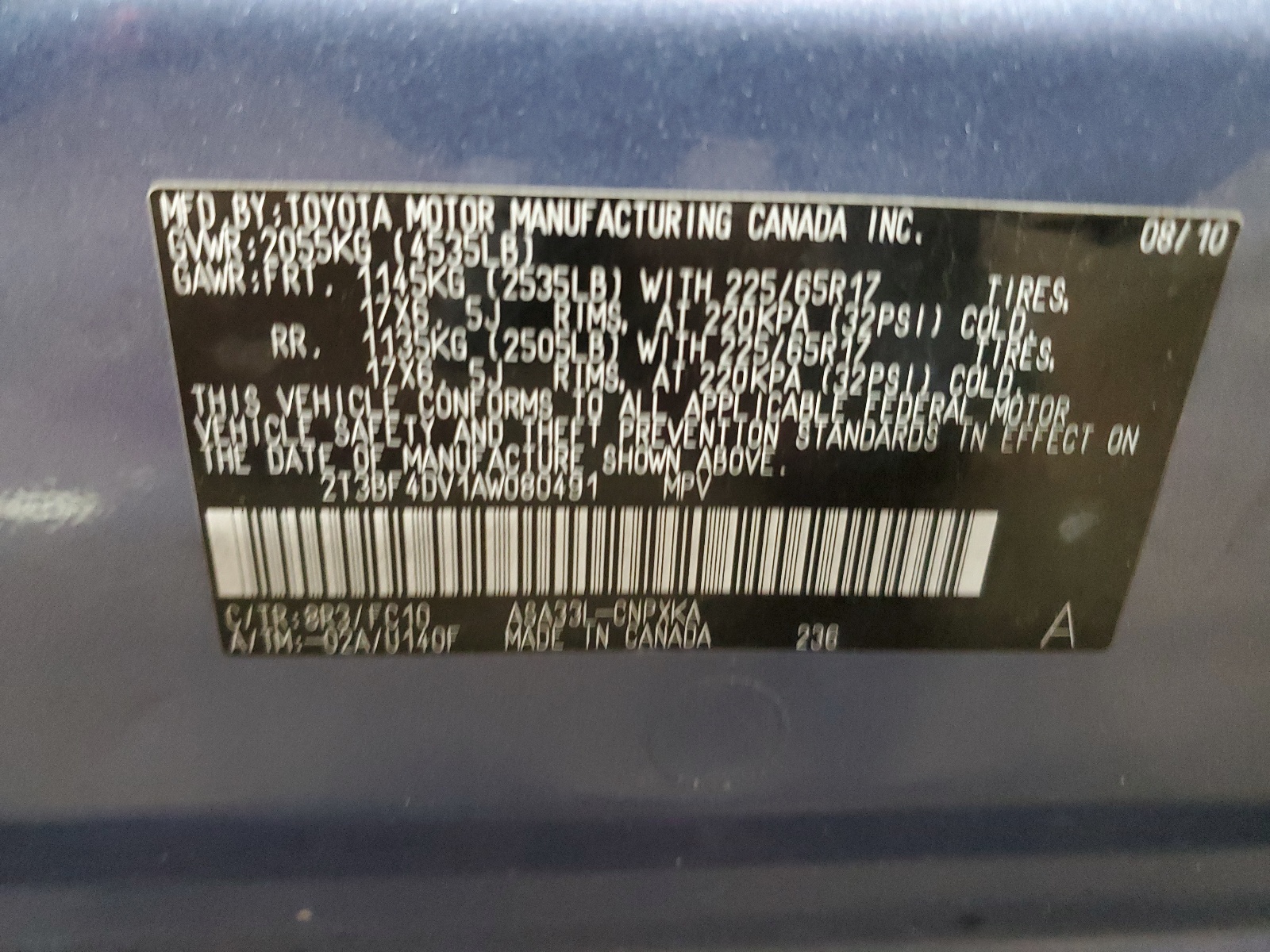 2T3BF4DV1AW080491 2010 Toyota Rav4