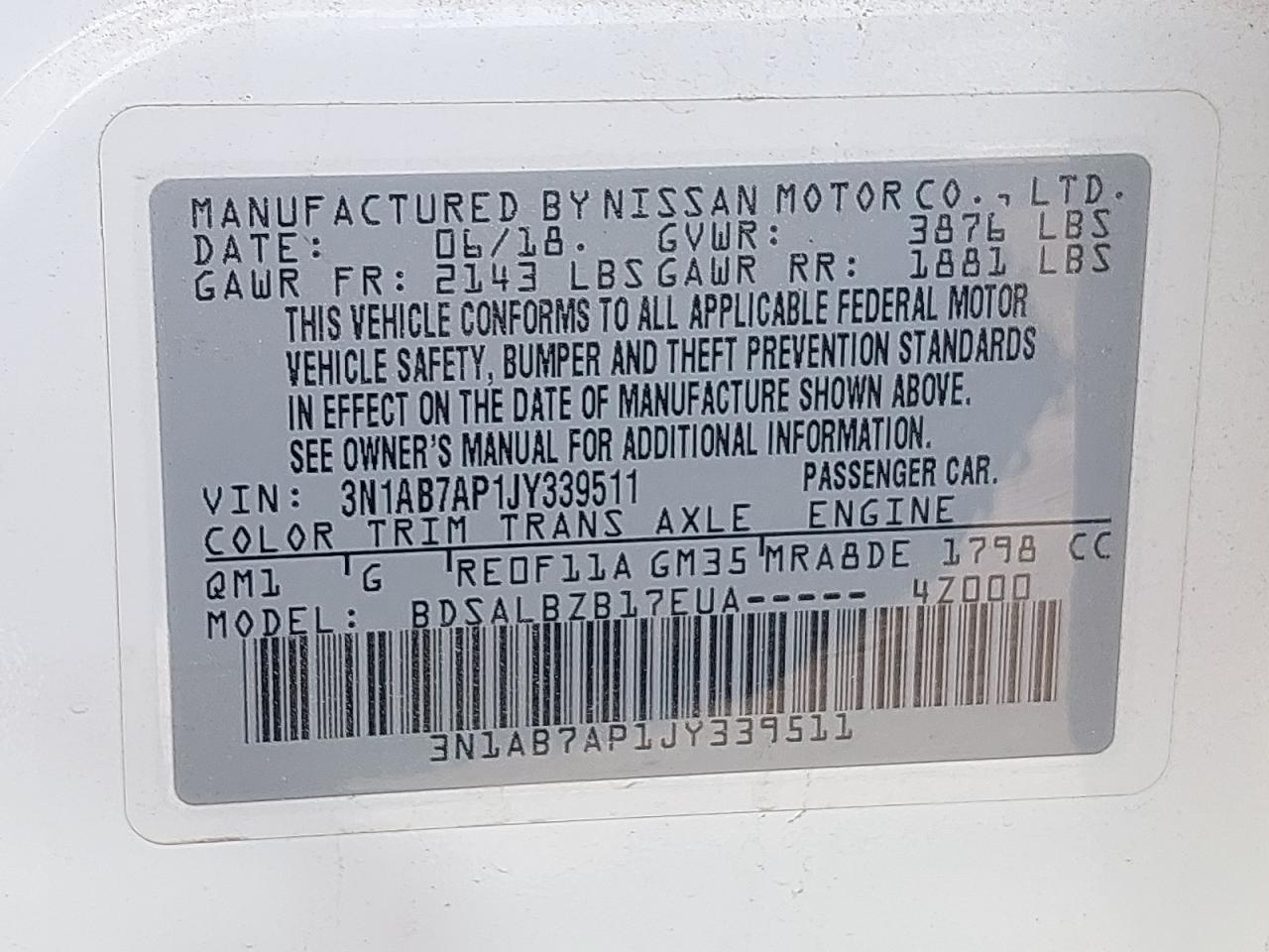 3N1AB7AP1JY339511 - 2018 Nissan Sentra - #61379053