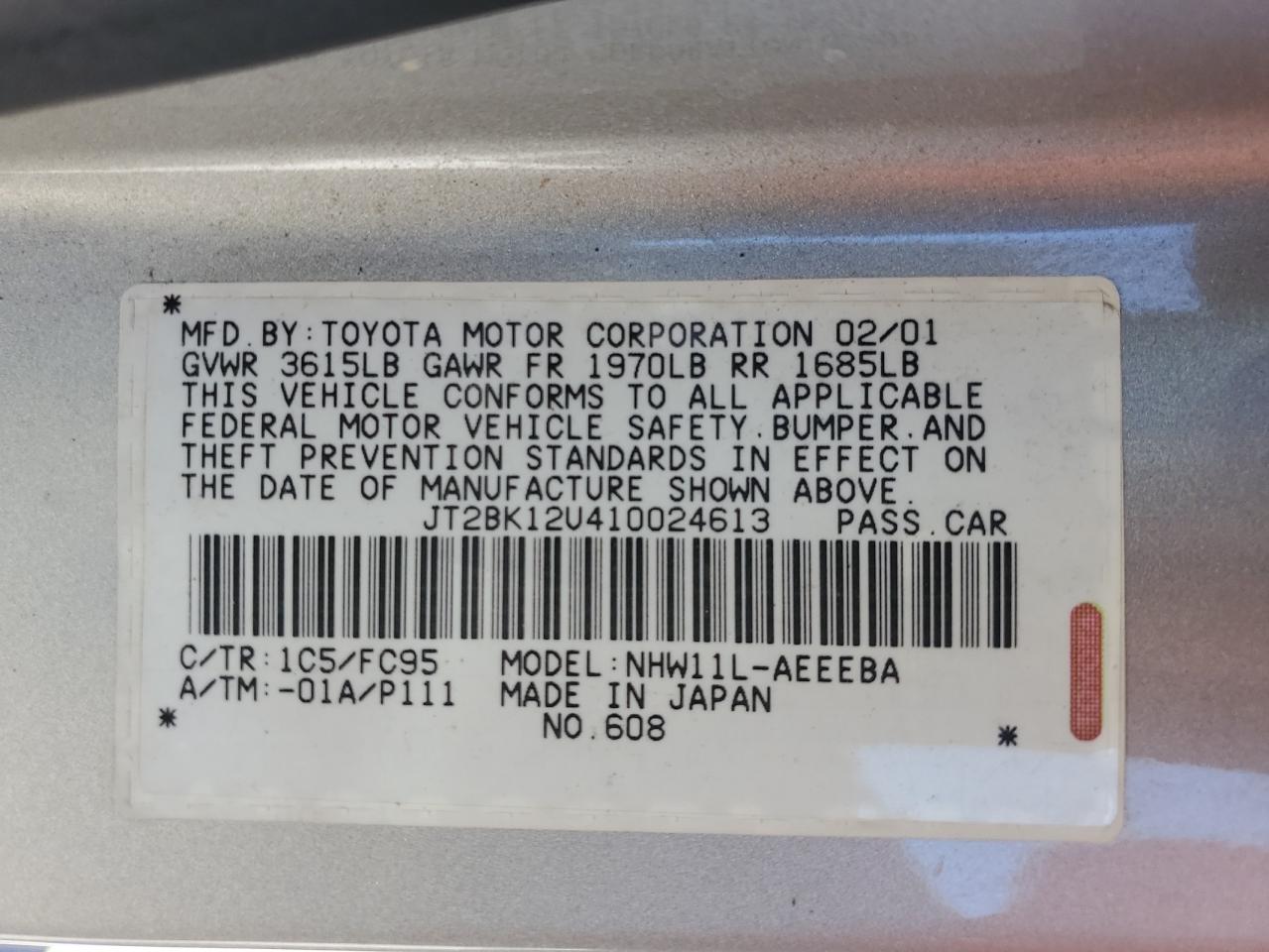 2001 Toyota Prius VIN: JT2BK12U410024613 Lot: 65822453