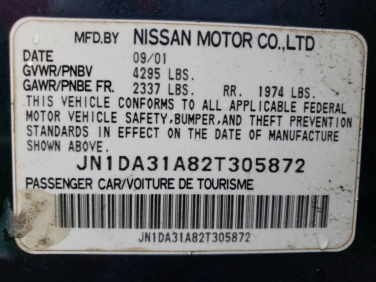 JN1DA31A82T305872 2002 Nissan Maxima Gle