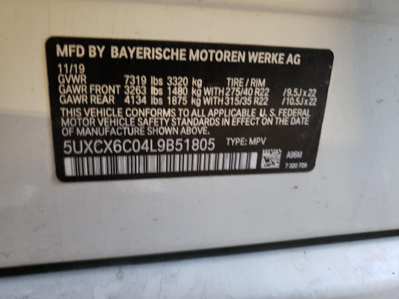 5UXCX6C04L9B51805 2020 BMW X7 M50I