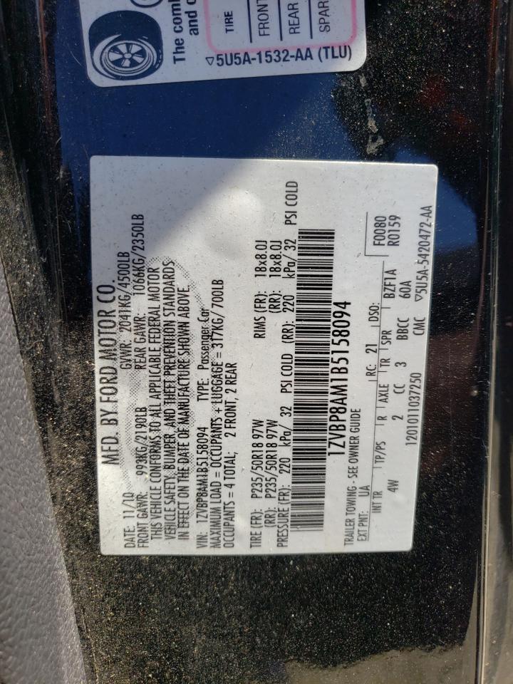 2011 Ford Mustang VIN: 1ZVBP8AM1B5158094 Lot: 66272403