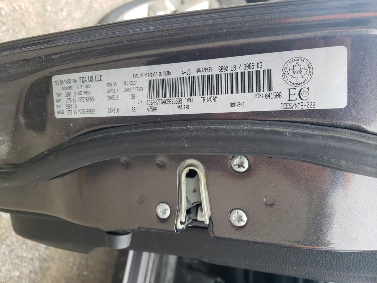 2019 Ram 1500 Classic Tradesman VIN: 1C6RR7FG4KS635599 Lot: 66158913