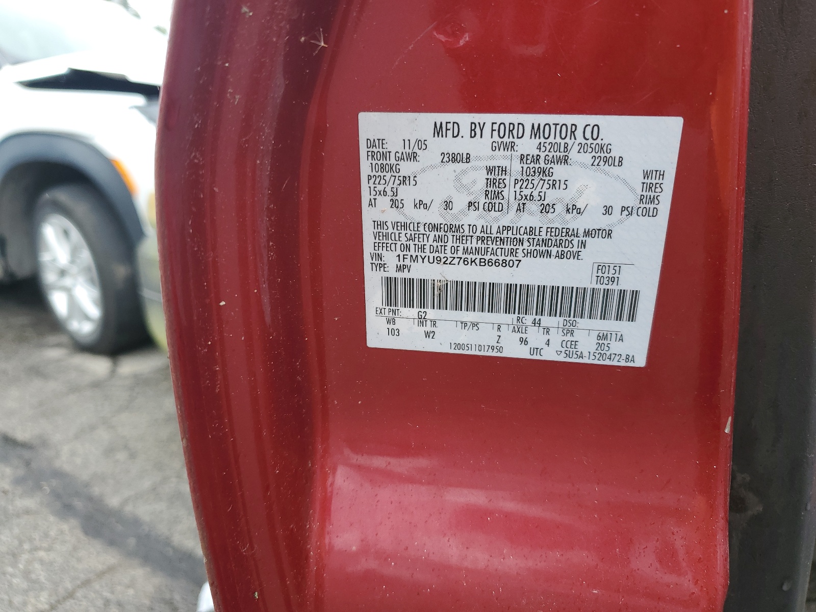 1FMYU92Z76KB66807 2006 Ford Escape Xls