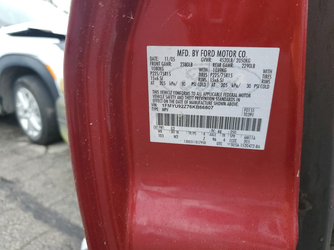 2006 Ford Escape Xls VIN: 1FMYU92Z76KB66807 Lot: 46379804