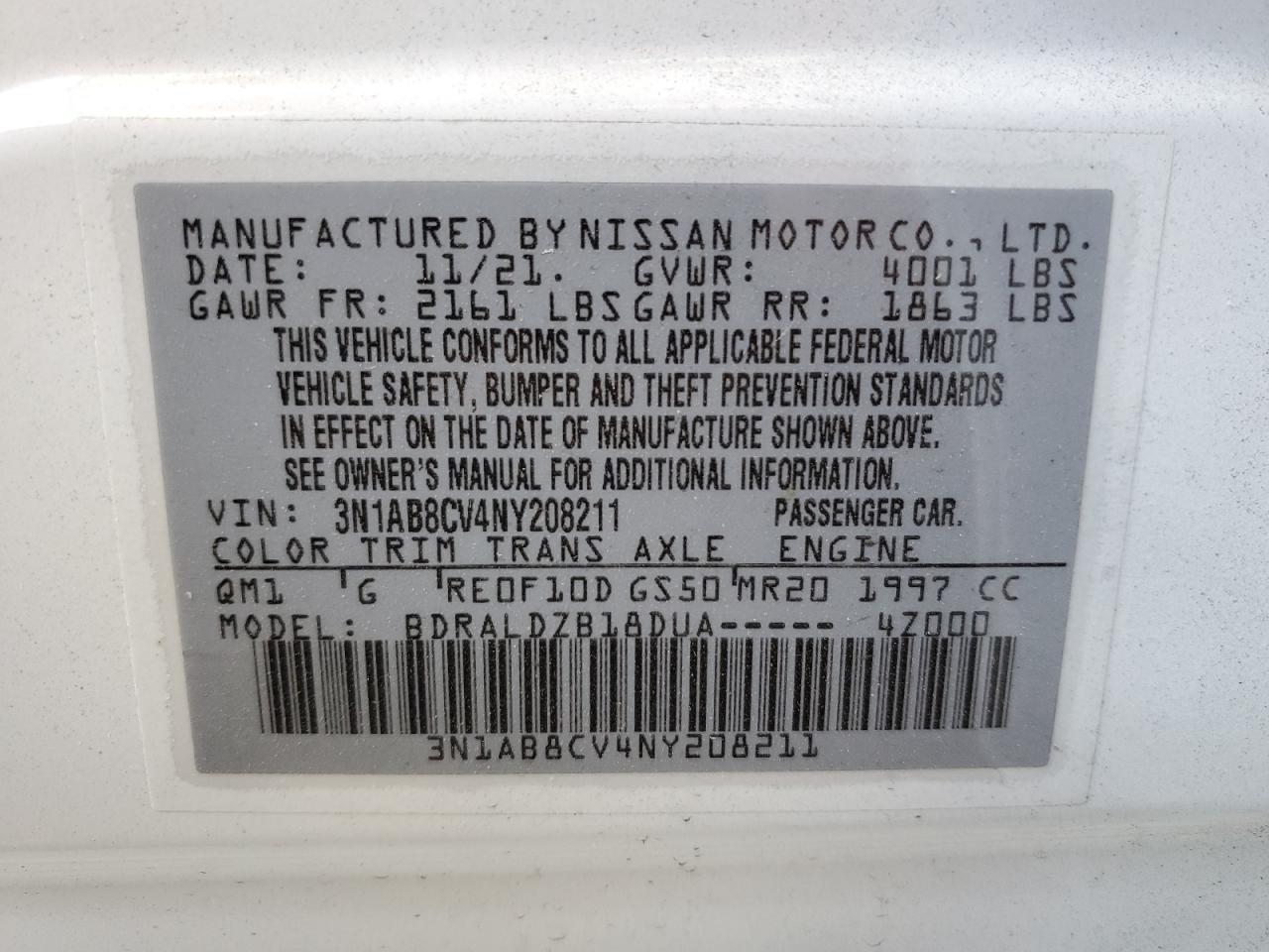 2022 Nissan Sentra Sv VIN: 3N1AB8CV4NY208211 Lot: 63586103