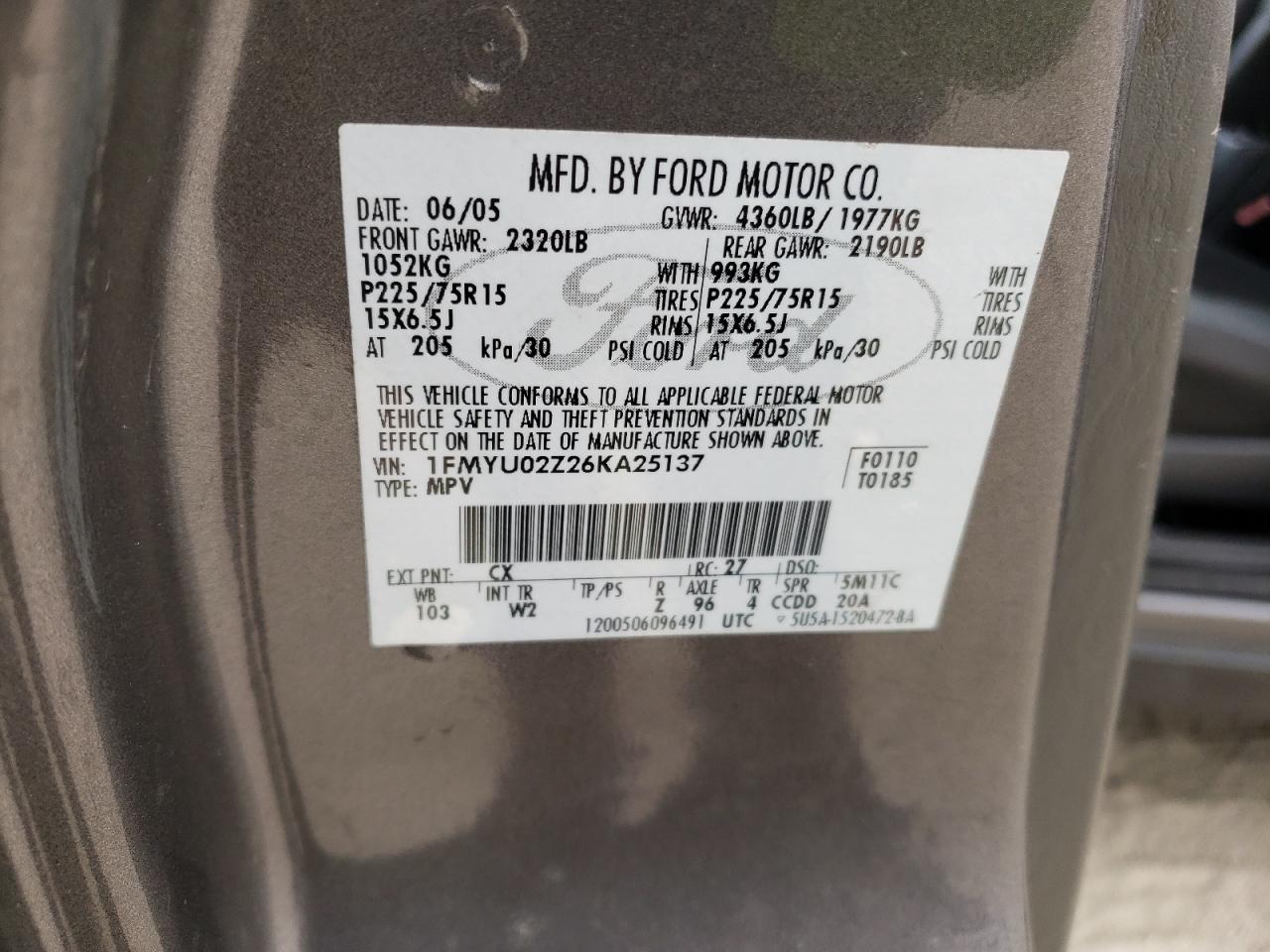 2006 Ford Escape Xls VIN: 1FMYU02Z26KA25137 Lot: 63472763