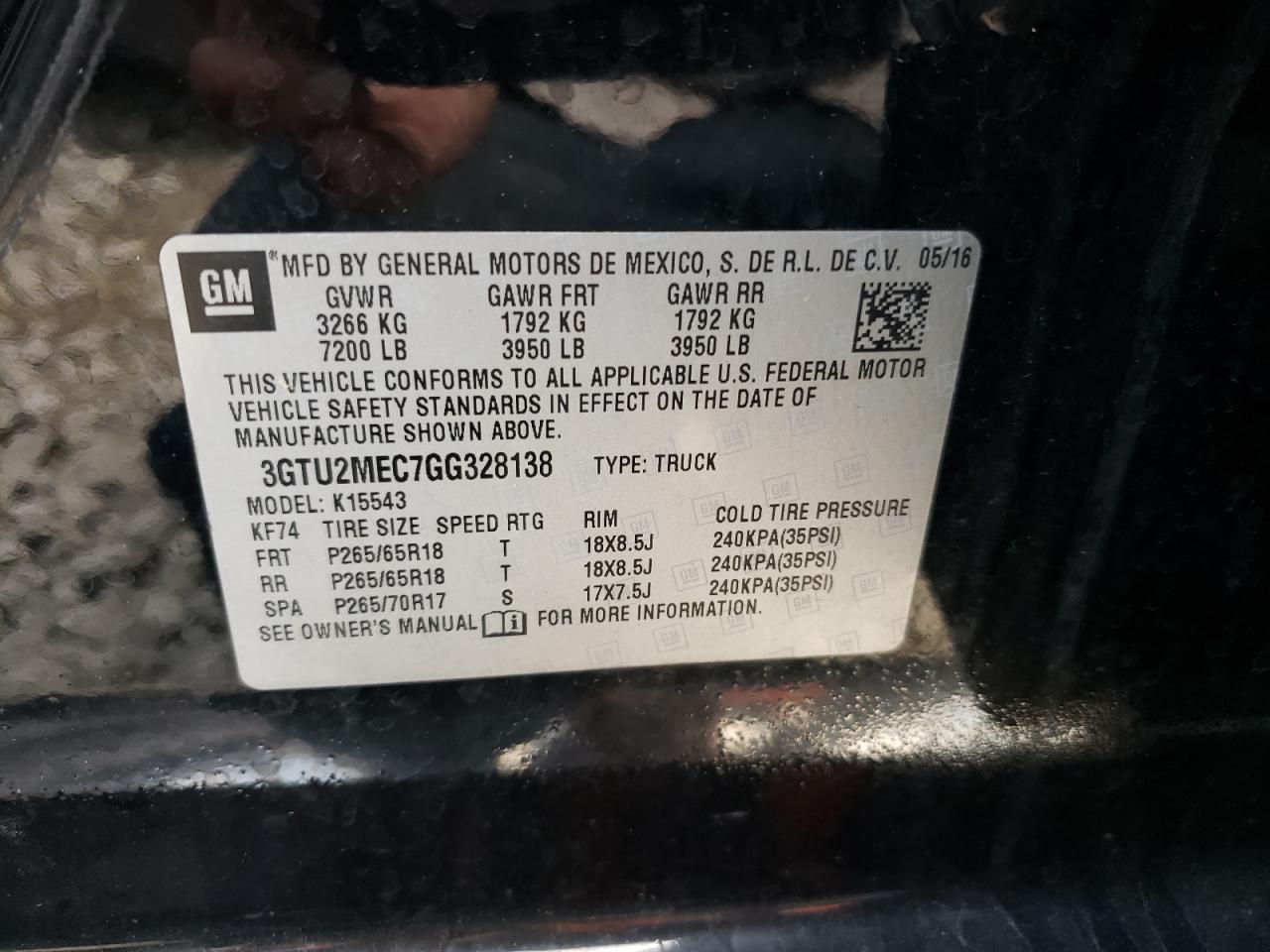 3GTU2MEC7GG328138 2016 GMC Sierra K1500 Sle