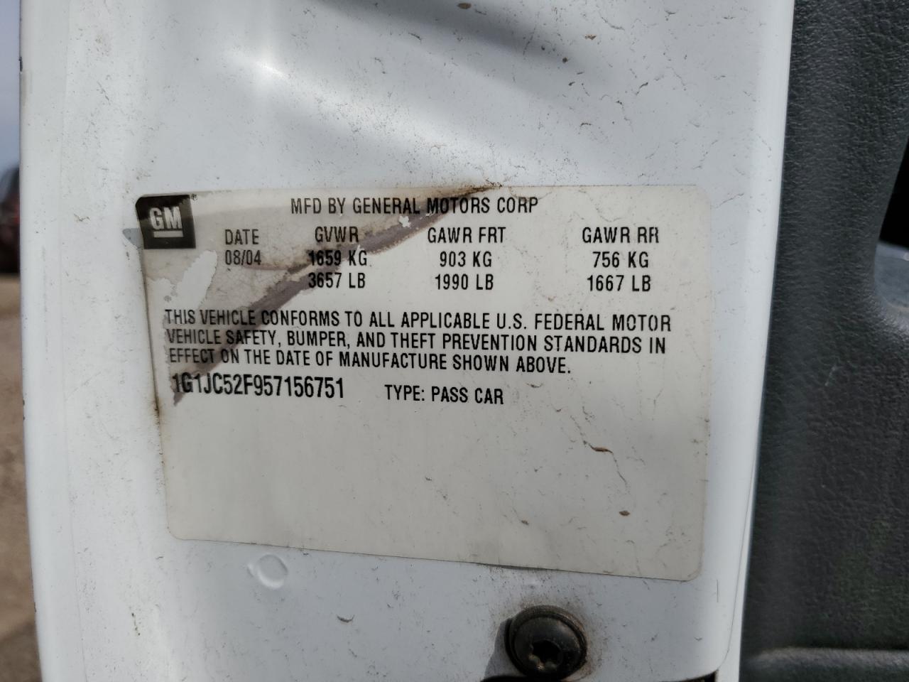 2005 Chevrolet Cavalier VIN: 1G1JC52F957156751 Lot: 64737973