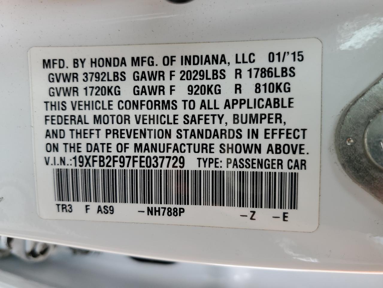 19XFB2F97FE037729 2015 Honda Civic Exl