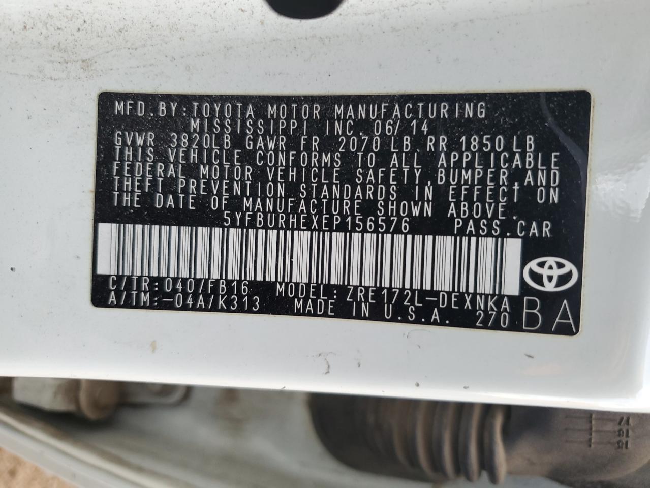 5YFBURHEXEP156576 2014 Toyota Corolla L