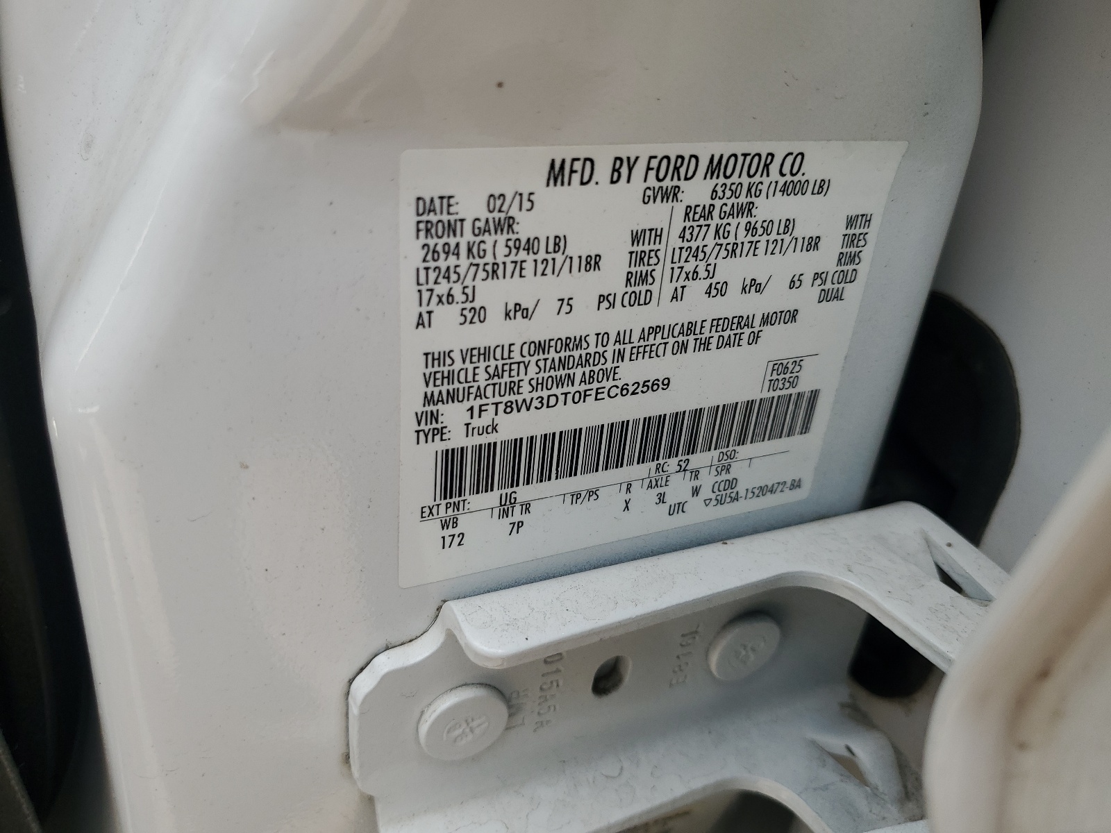 1FT8W3DT0FEC62569 2015 Ford F350 Super Duty