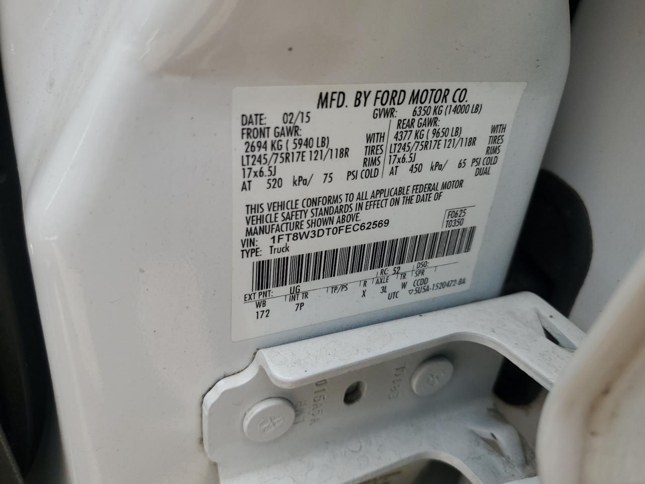 2015 Ford F350 Super Duty VIN: 1FT8W3DT0FEC62569 Lot: 62498743