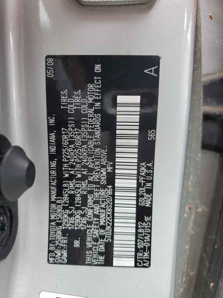 5TDZK22CX8S207864 2008 Toyota Sienna Xle