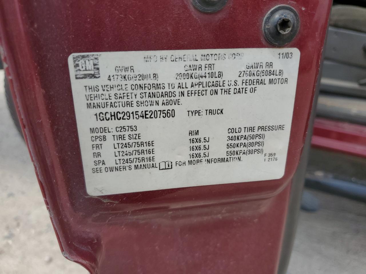 2004 Chevrolet Silverado C2500 Heavy Duty VIN: 1GCHC29154E207560 Lot: 74196994