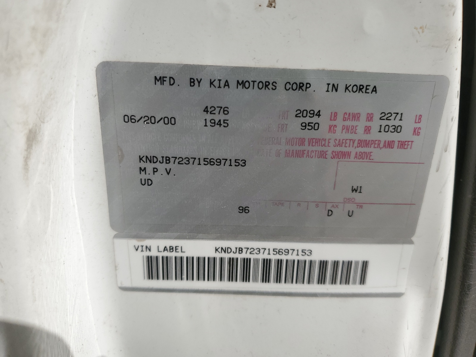 KNDJB723715697153 2001 Kia Sportage