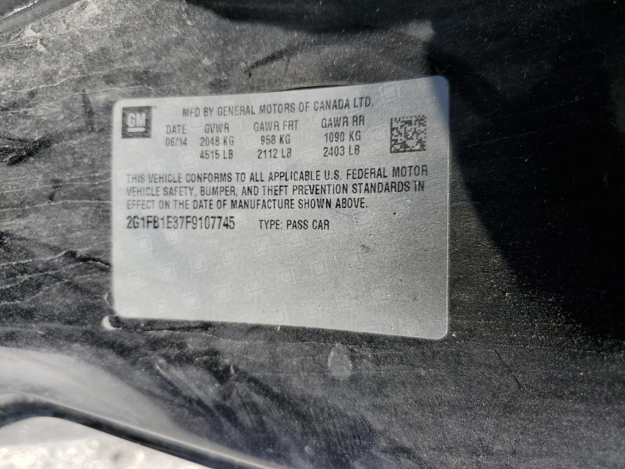 2015 Chevrolet Camaro Ls VIN: 2G1FB1E37F9107745 Lot: 92303695