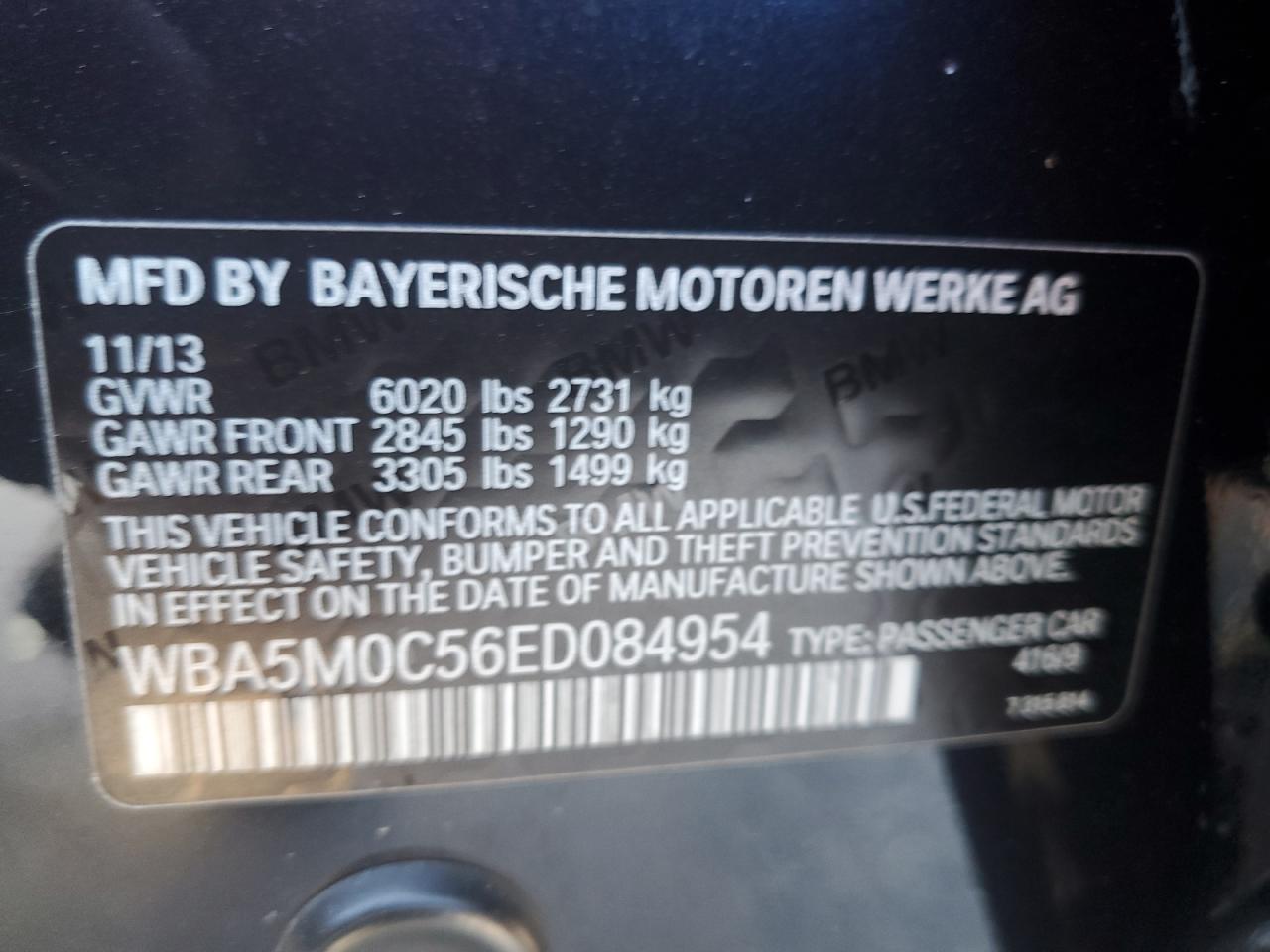 2014 BMW 550 Xigt VIN: WBA5M0C56ED084954 Lot: 62598903