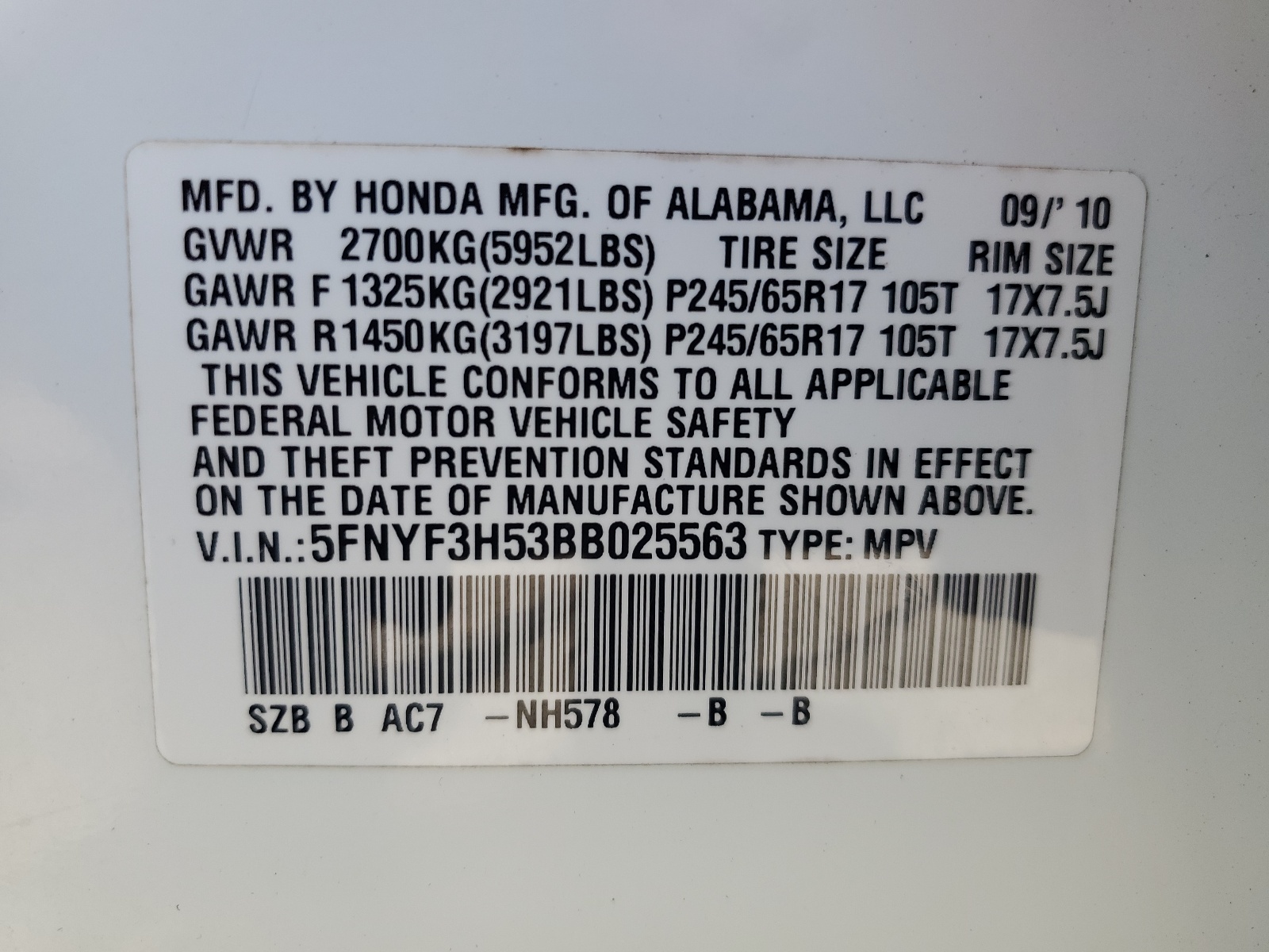 5FNYF3H53BB025563 2011 Honda Pilot Exl
