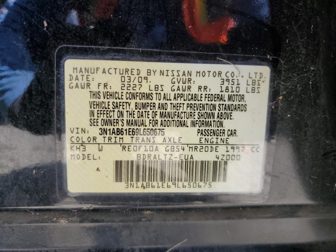 2009 Nissan Sentra 2.0 VIN: 3N1AB61E69L650675 Lot: 66548224