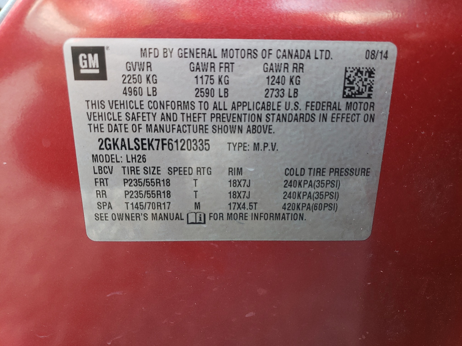 2GKALSEK7F6120335 2015 GMC Terrain Slt