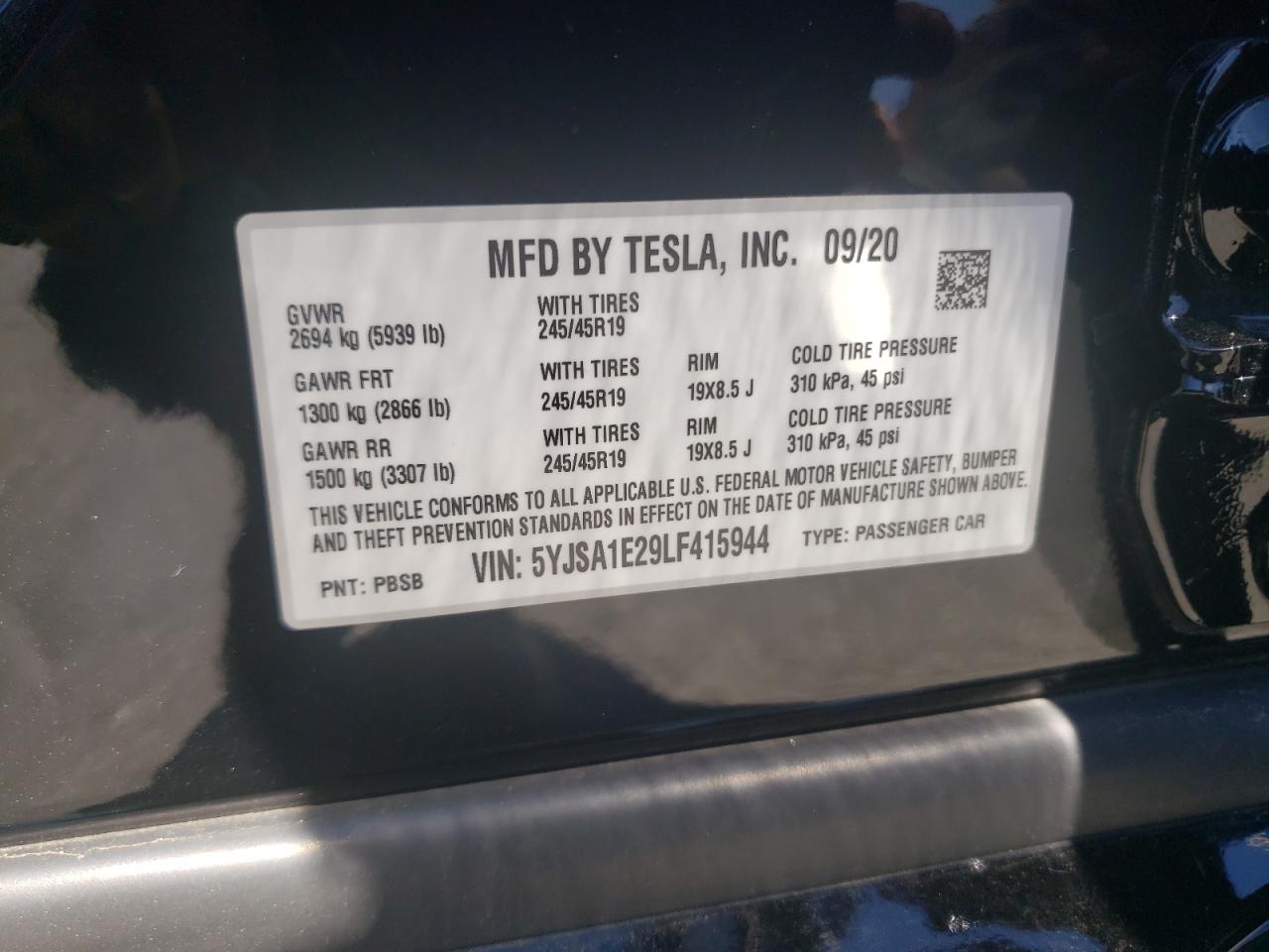 5YJSA1E29LF415944 2020 Tesla Model S