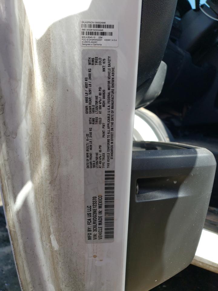 2022 Ram Promaster 2500 2500 High VIN: 3C6LRVDG3NE123370 Lot: 69320144