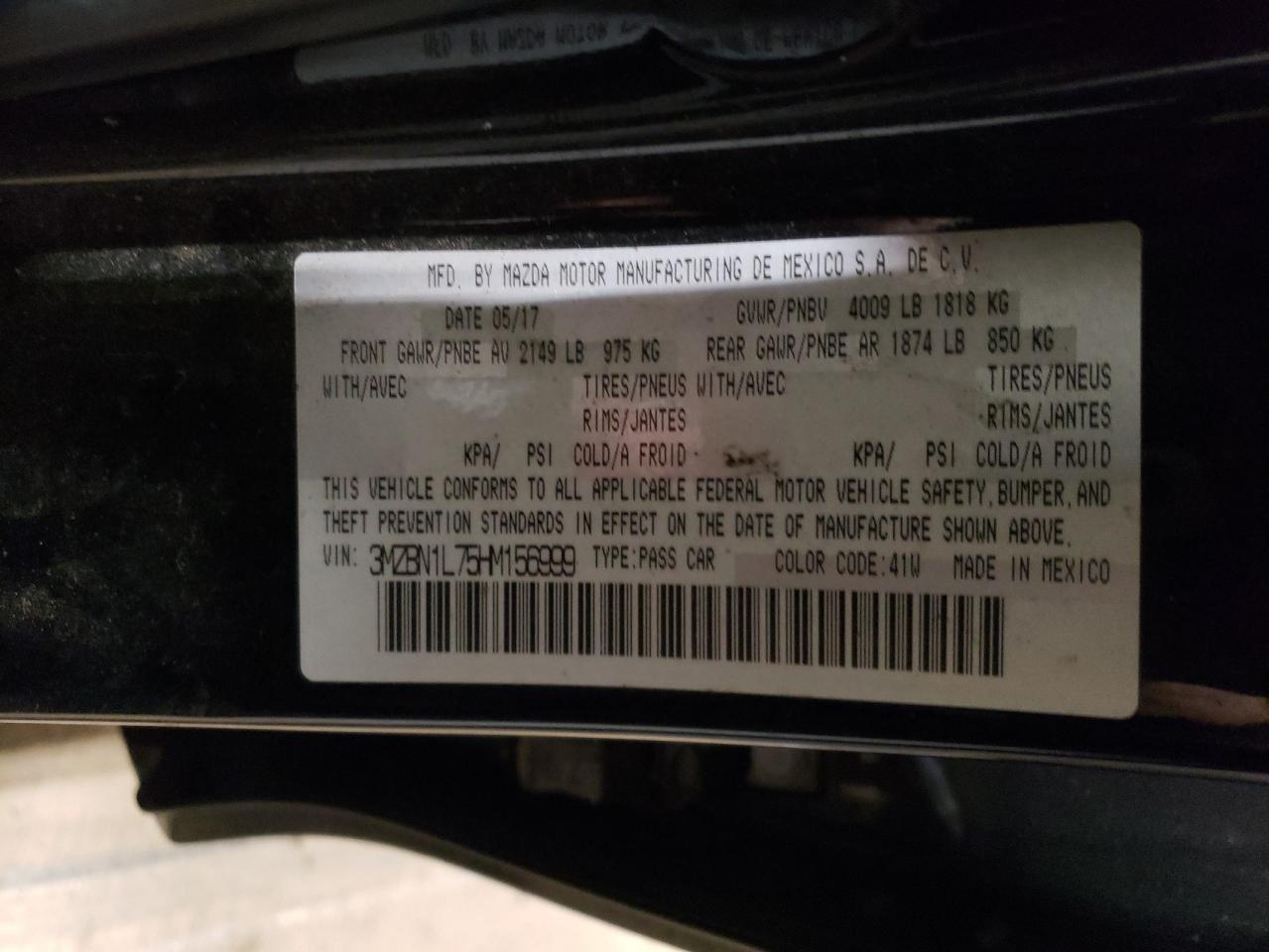 2017 Mazda 3 Touring VIN: 3MZBN1L75HM156999 Lot: 62629833