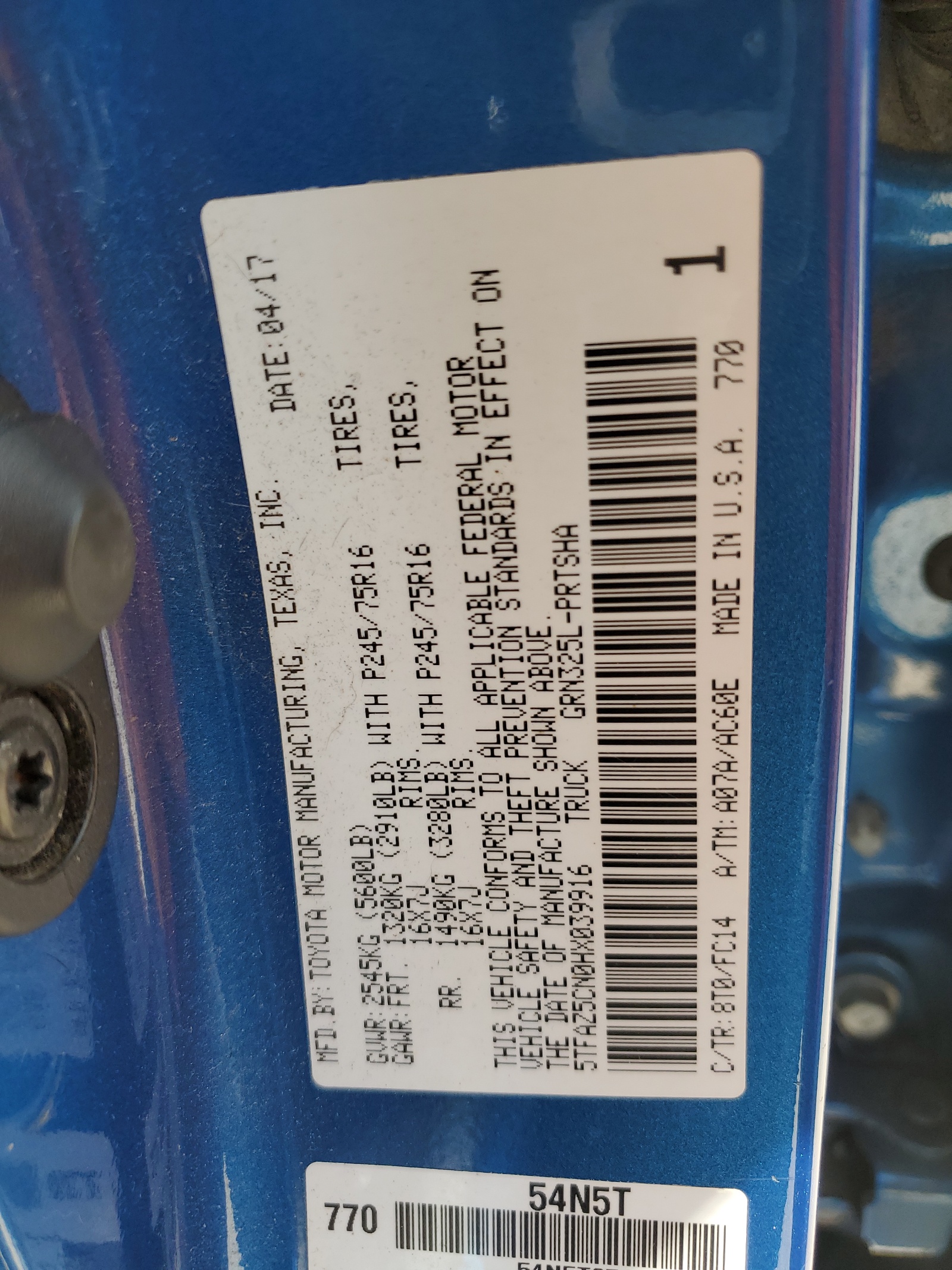 5TFAZ5CN0HX039916 2017 Toyota Tacoma Double Cab