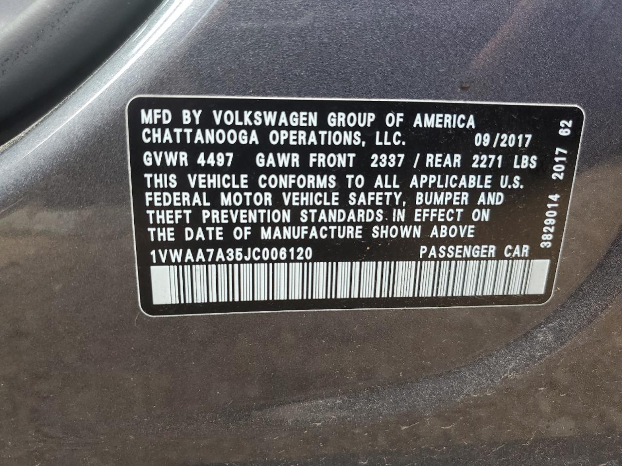 1VWAA7A35JC006120 2018 Volkswagen Passat S