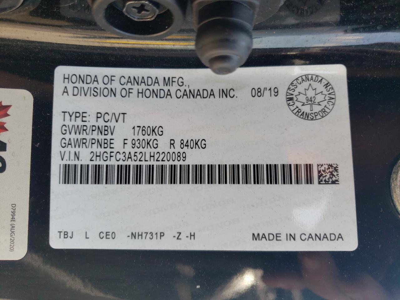 2020 Honda Civic Si VIN: 2HGFC3A52LH220089 Lot: 58663885