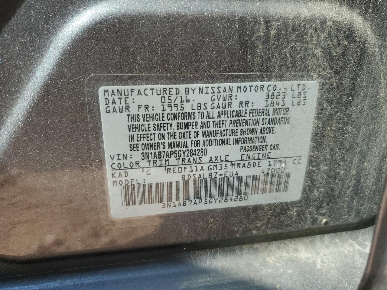 3N1AB7AP5GY284280 2016 Nissan Sentra S