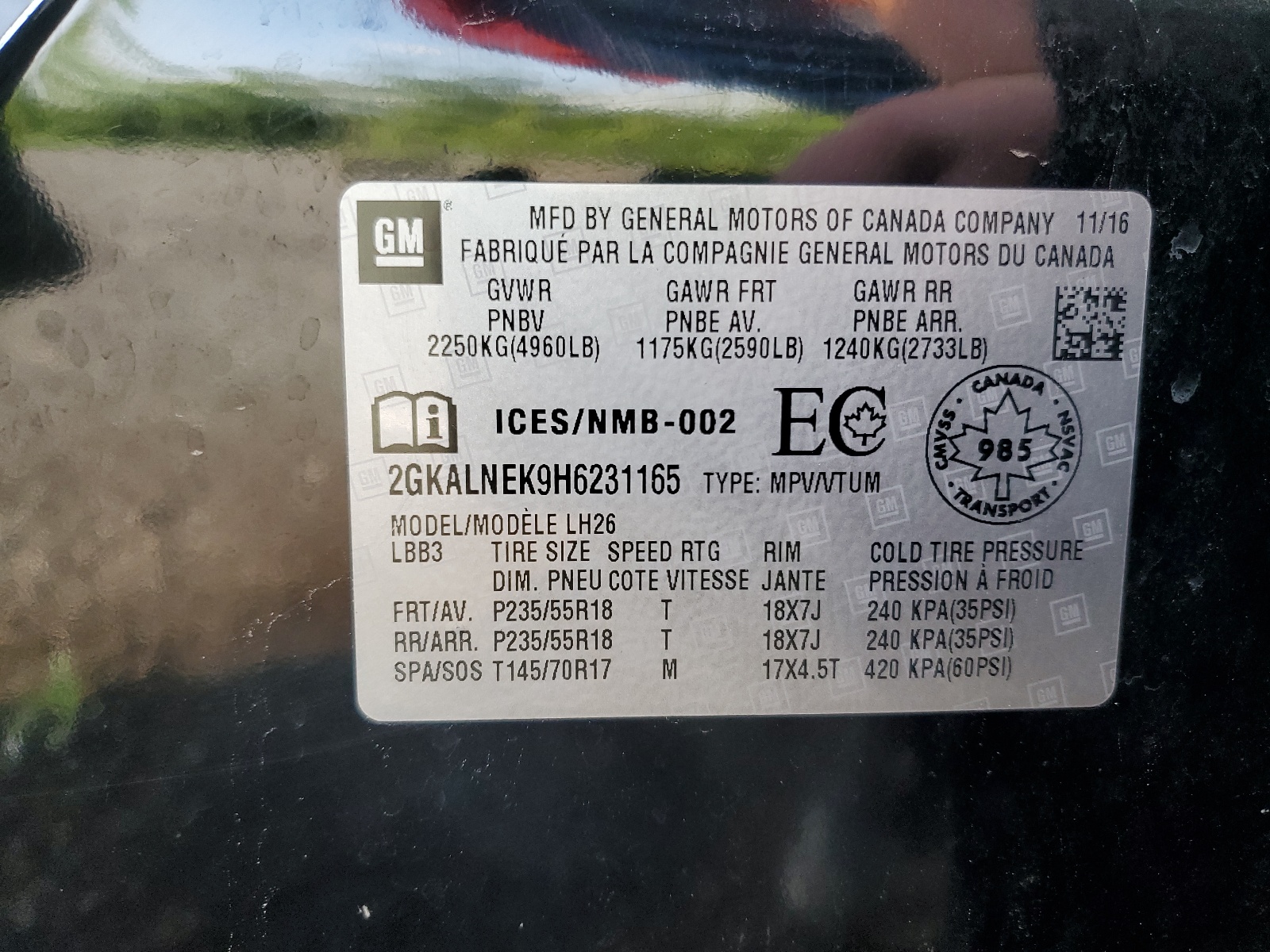 2GKALNEK9H6231165 2017 GMC Terrain Sle