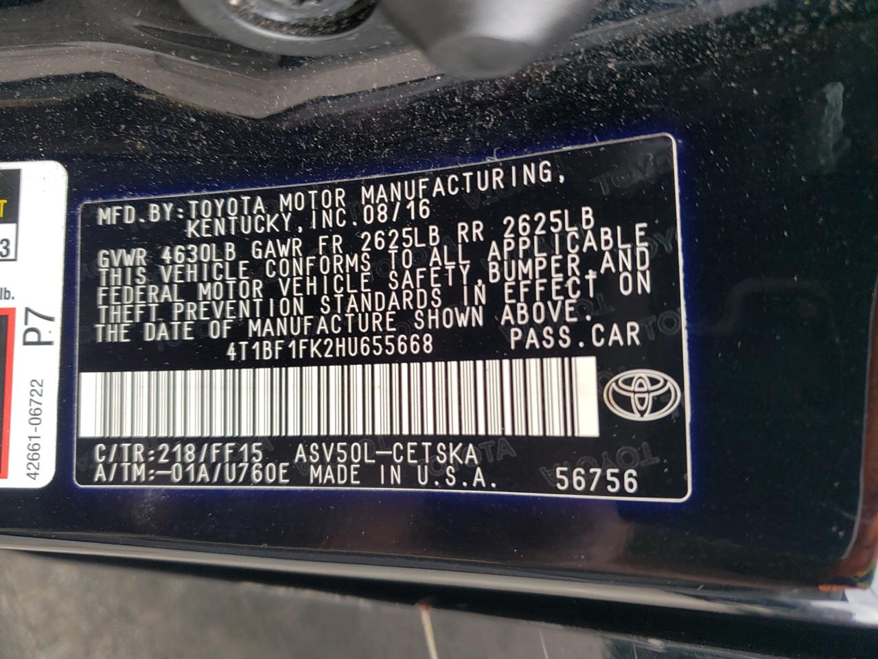 4T1BF1FK2HU655668 2017 Toyota Camry Le